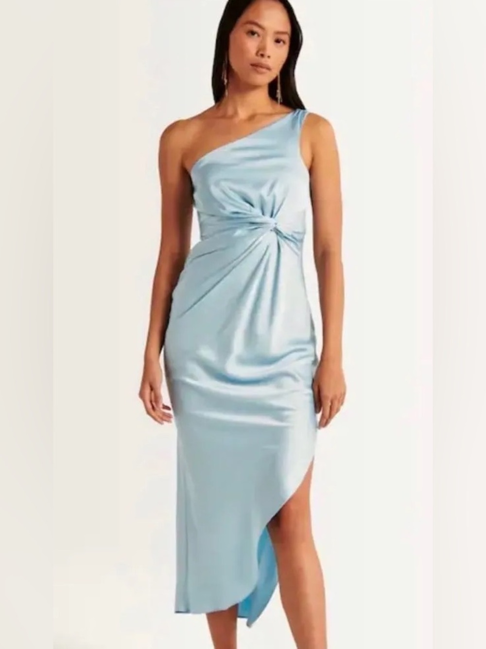 Abercrombie & Fitch NWT Blue Satin One Shoulder Midi Dress Wedding Guest Medium - Picture 1 of 10